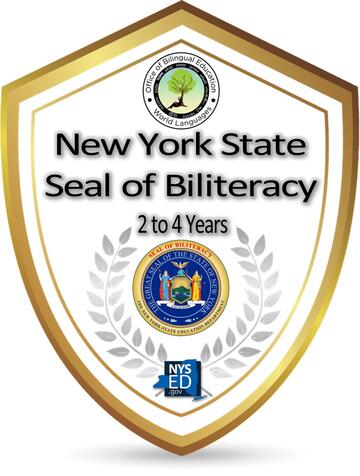 NYS Seal of Biliteracy Badge pikeun 2-4 Taun