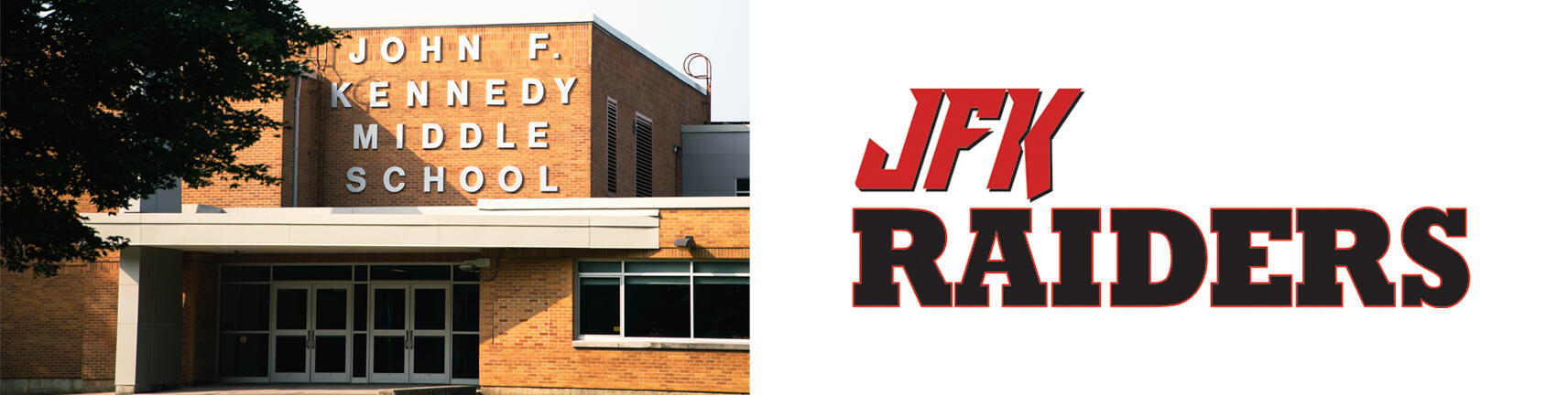 Gambar wangunan JFK Sakola jeung JFK Raiders Logo